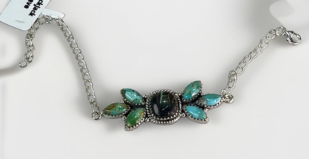 Mojave & Blackjack Turquoise Sterling Silver 925 Southwest Cluster Bracelet 7.5”